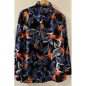 BC Collection Shirt Black Orange Birds Of Paradise Cuff Button Up Long Sleeve M